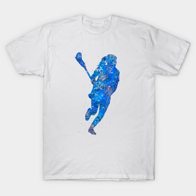 Lacrosse player blue art T-Shirt by Yahya Art